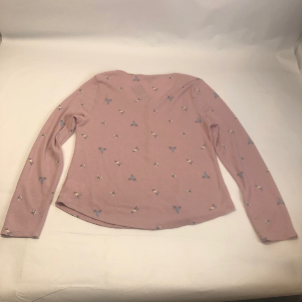 Lucky Brand Floral Waffle Knit Henley Top Long Sleeve Casual Pink L - Picture 5 of 10